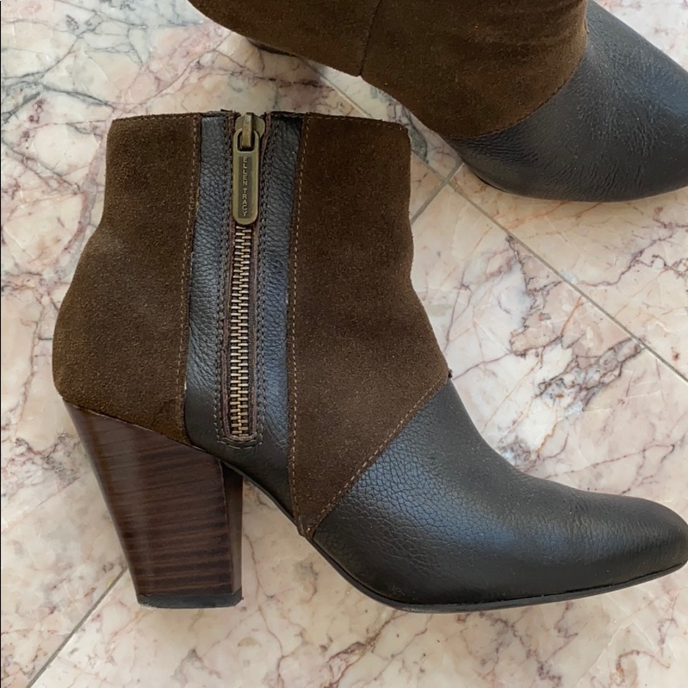 Ellen Tracey Brown Leather and Suede Booties